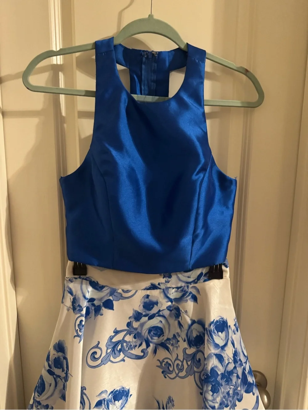 Girls Blue Floral Two-Piece Dress Set